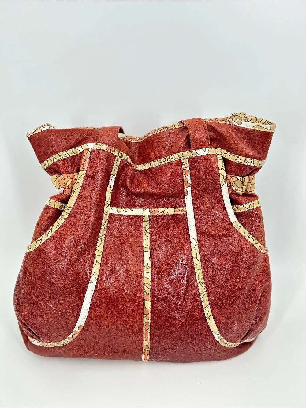 Anthropologie Lucky Penny Red Leather Scarf Bow Tote Bag - Picture 2 of 16